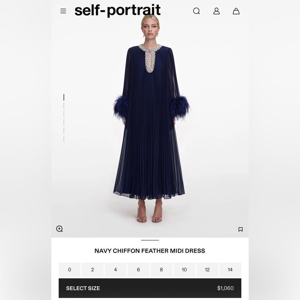 Self-Portrait Dark Blue Navy Feather Black Tie Dress